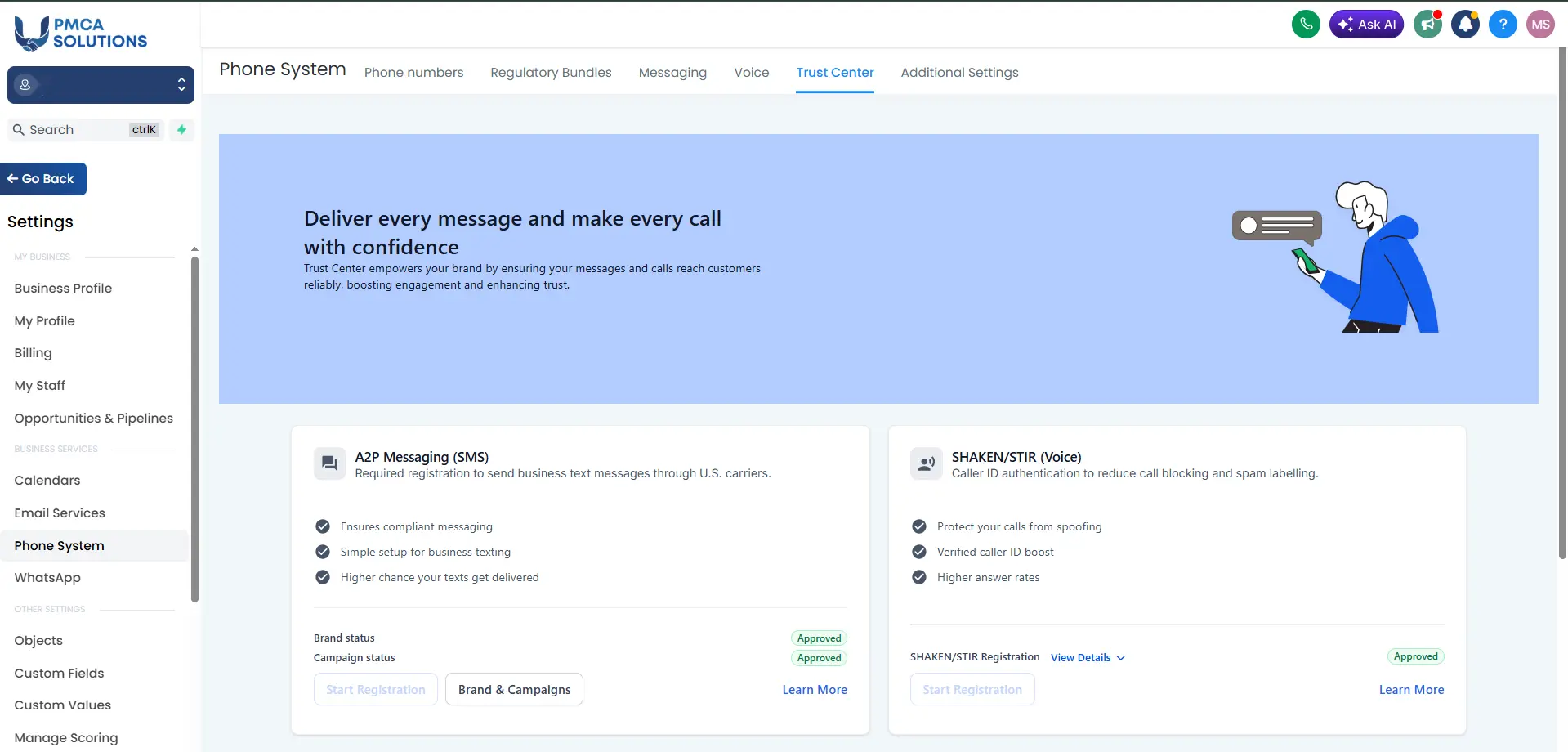 GHL Trust Center approval screenshot